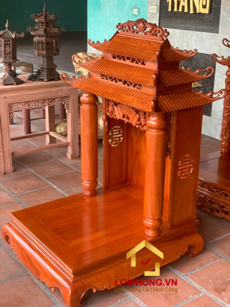 Bàn thờ Ông Địa Thần Tài ba mái cột tròn 61x81x127 cm