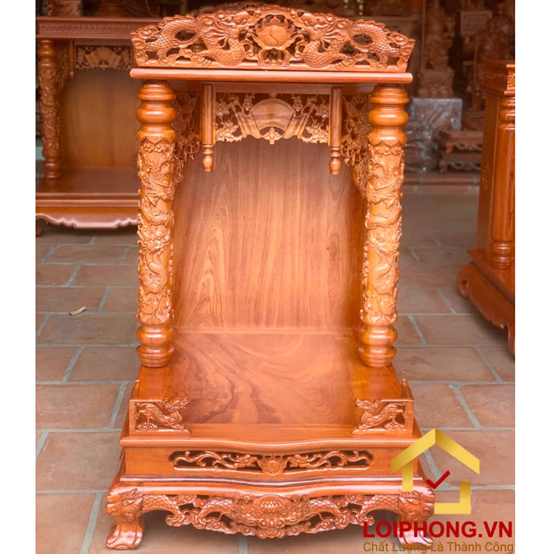 Bàn thờ Ông Địa Thần Tài đục rồng cột tròn 61x69x107 cm