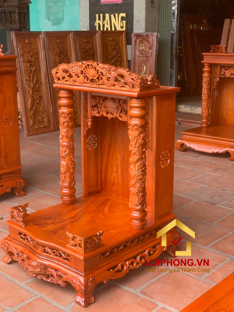 Bàn thờ Ông Địa Thần Tài đục rồng cột tròn 61x69x107 cm