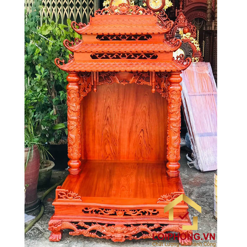 Bàn thờ Ông Địa Thần Tài ba mái đục rồng 87x92x145 cm