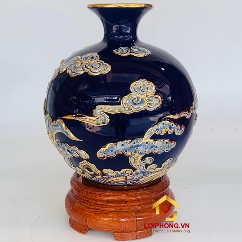 Bình hút tài lộc cá chép hóa rồng vẽ vàng màu vàng, xanh, đỏ cao 22 cm – 25 cm
