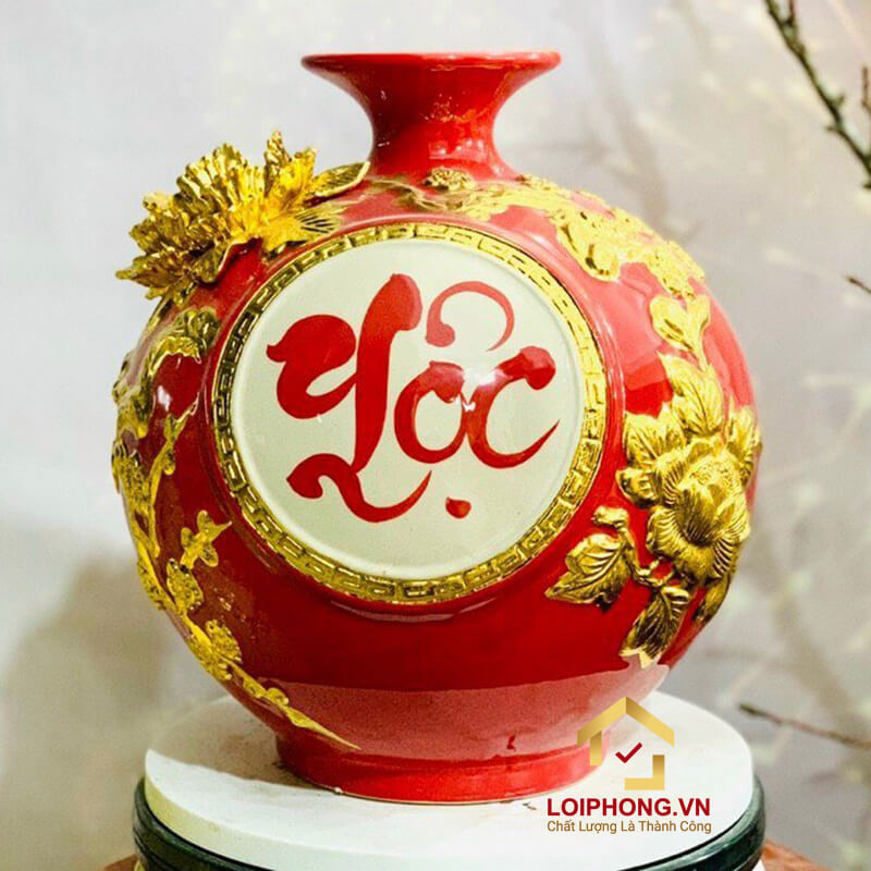 Bình hút tài lộc chữ Lộc dát vàng cao 18 cm – 28 cm