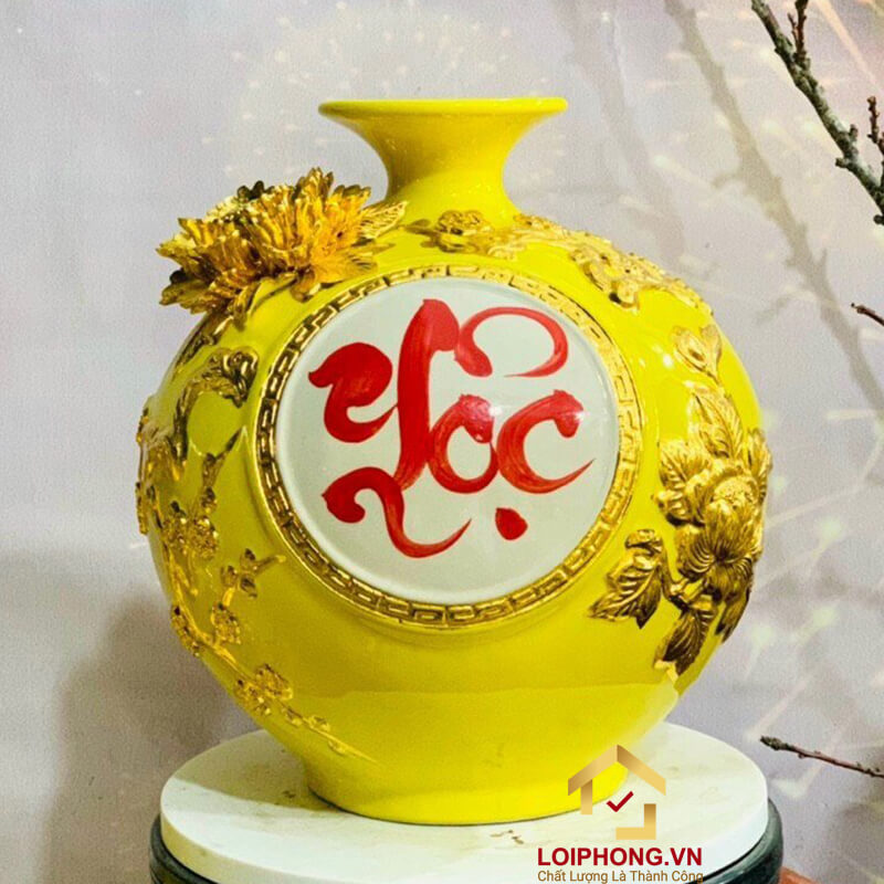 Bình hút tài lộc chữ Lộc dát vàng cao 18 cm – 28 cm