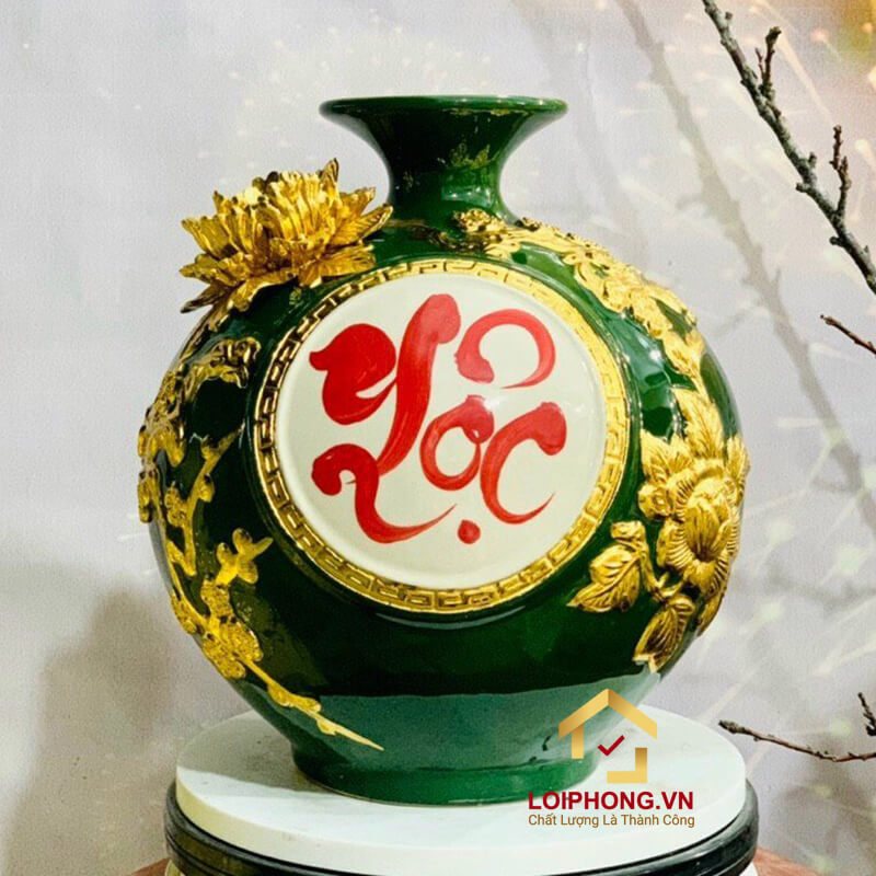 Bình hút tài lộc chữ Lộc dát vàng cao 18 cm – 28 cm