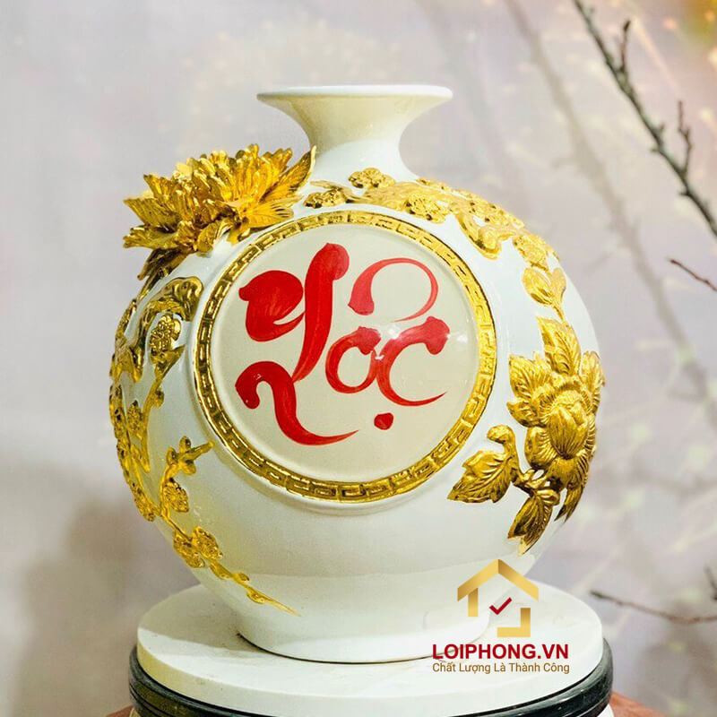 Bình hút tài lộc chữ Lộc dát vàng cao 18 cm – 28 cm