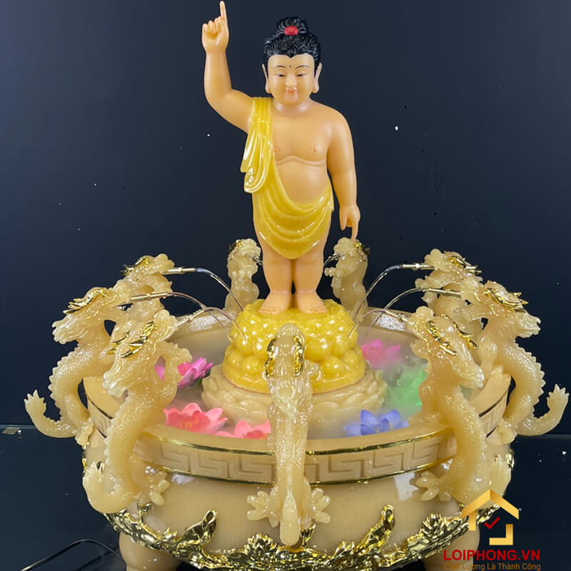 Chậu tắm Phật Đản Sanh cao cấp bằng bột đá thạch anh viền vàng (chưa bao gồm tượng)