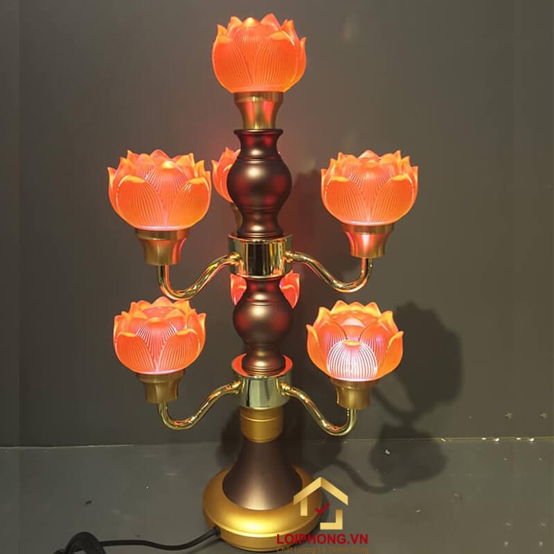 Đèn thờ 9 bông hoa sen lưu ly mới chớm nở cao cấp