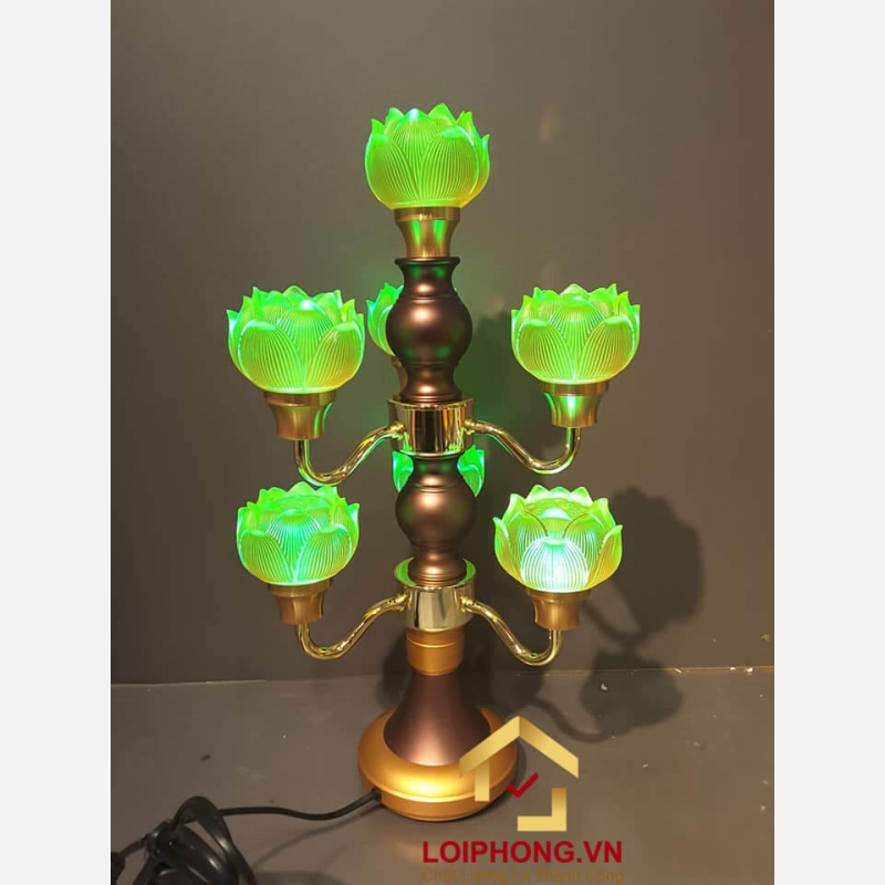 Đèn thờ 9 bông hoa sen lưu ly mới chớm nở cao cấp