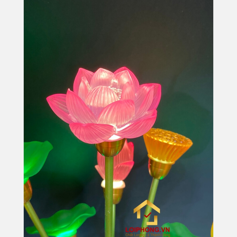 Đèn thờ hoa sen 13 bông bằng lưu ly cao cấp cao 83 cm