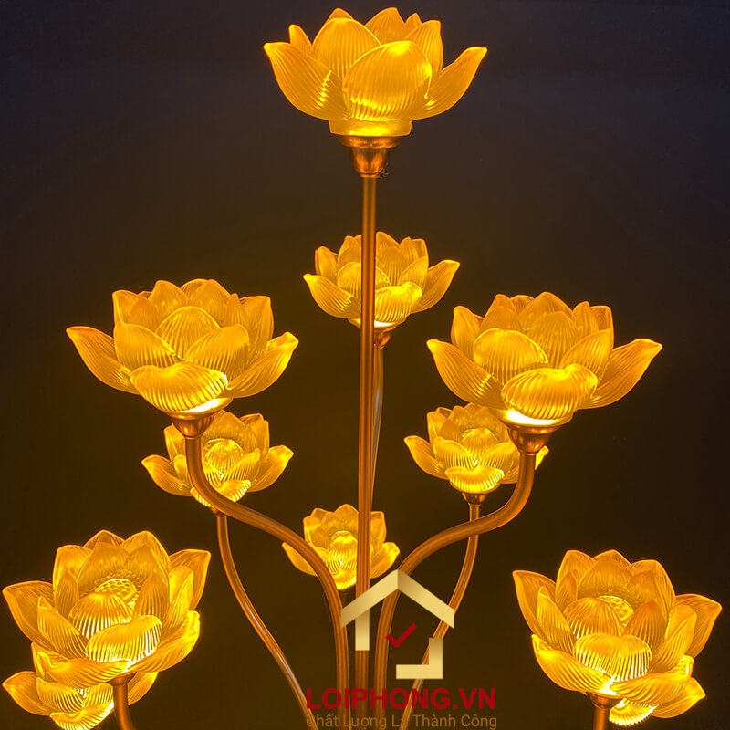 Đèn Thờ Hoa Sen Bình Lưu Ly 13 bông cao 126cm