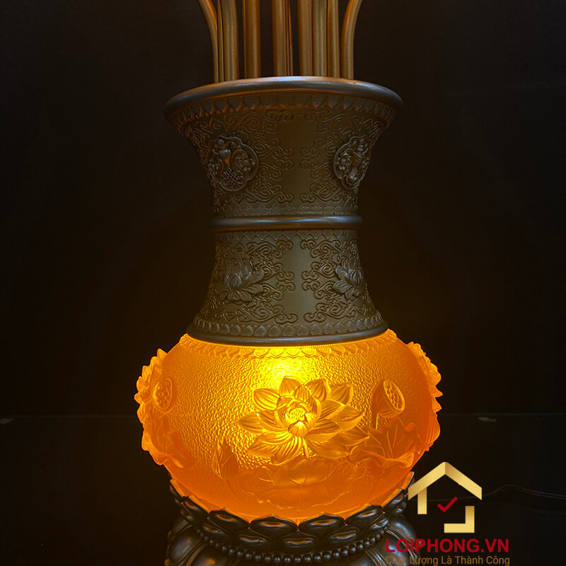 Đèn Thờ Hoa Sen Bình Lưu Ly 13 bông cao 126cm