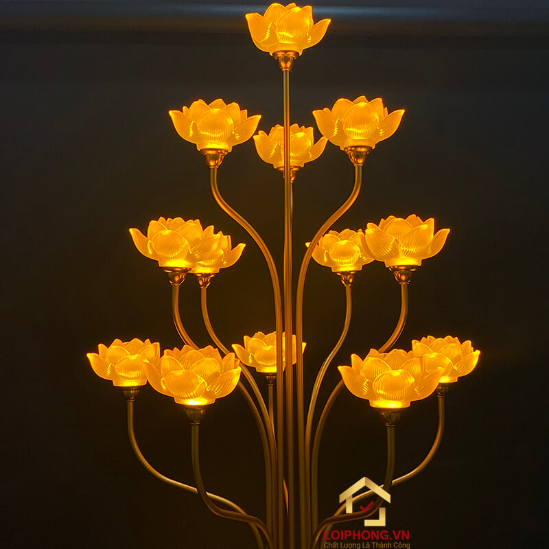 Đèn Thờ Hoa Sen Bình Lưu Ly 13 bông cao 126cm