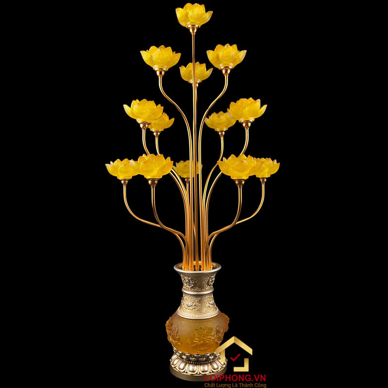 Đèn Thờ Hoa Sen Bình Lưu Ly 13 bông cao 126cm