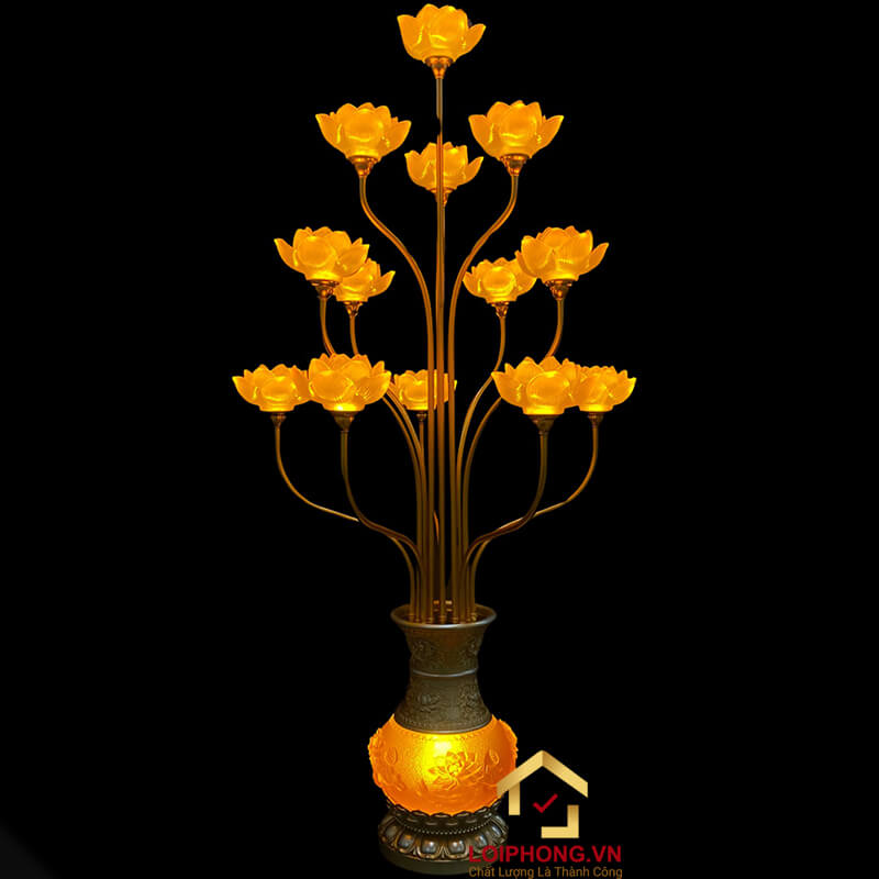 Đèn Thờ Hoa Sen Bình Lưu Ly 13 bông cao 126cm
