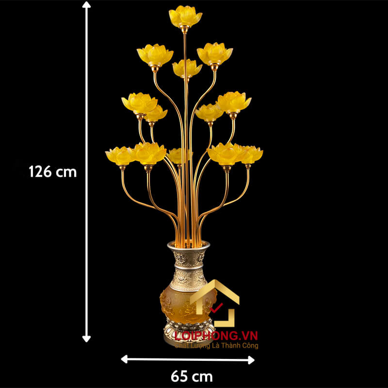Đèn Thờ Hoa Sen Bình Lưu Ly 13 bông cao 126cm