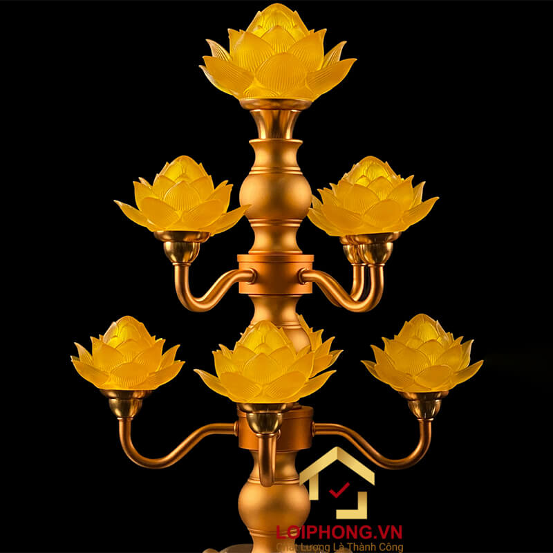 Đèn Thờ Hoa Sen 9 bông đế con voi cao 62cm