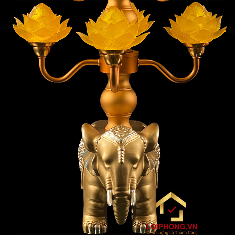 Đèn Thờ Hoa Sen 9 bông đế con voi cao 62cm