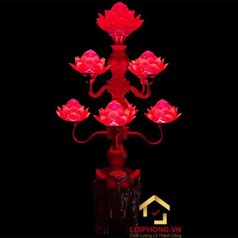 Đèn Thờ Hoa Sen 9 bông đế con voi cao 62cm