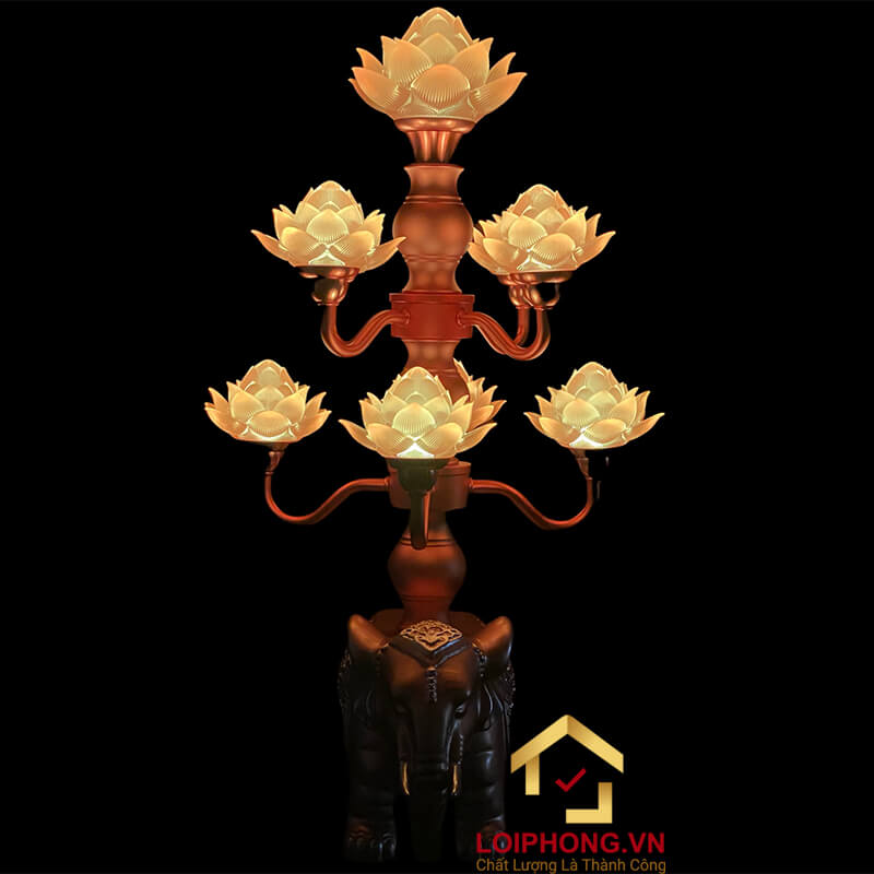 Đèn Thờ Hoa Sen 9 bông đế con voi cao 62cm