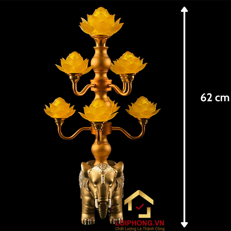 Đèn Thờ Hoa Sen 9 bông đế con voi cao 62cm