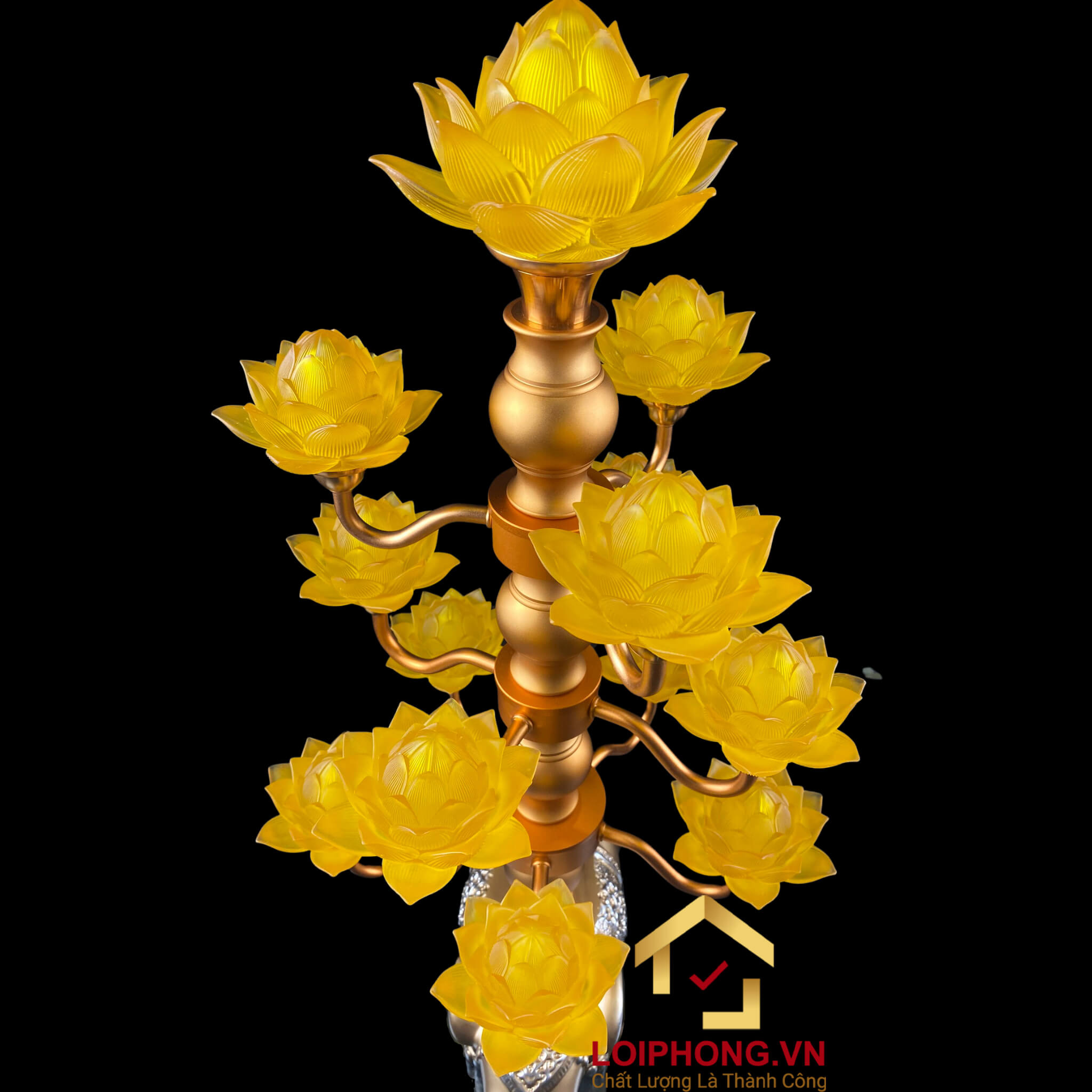 Đèn Thờ Hoa Sen 13 bông đế con voi cao 74cm