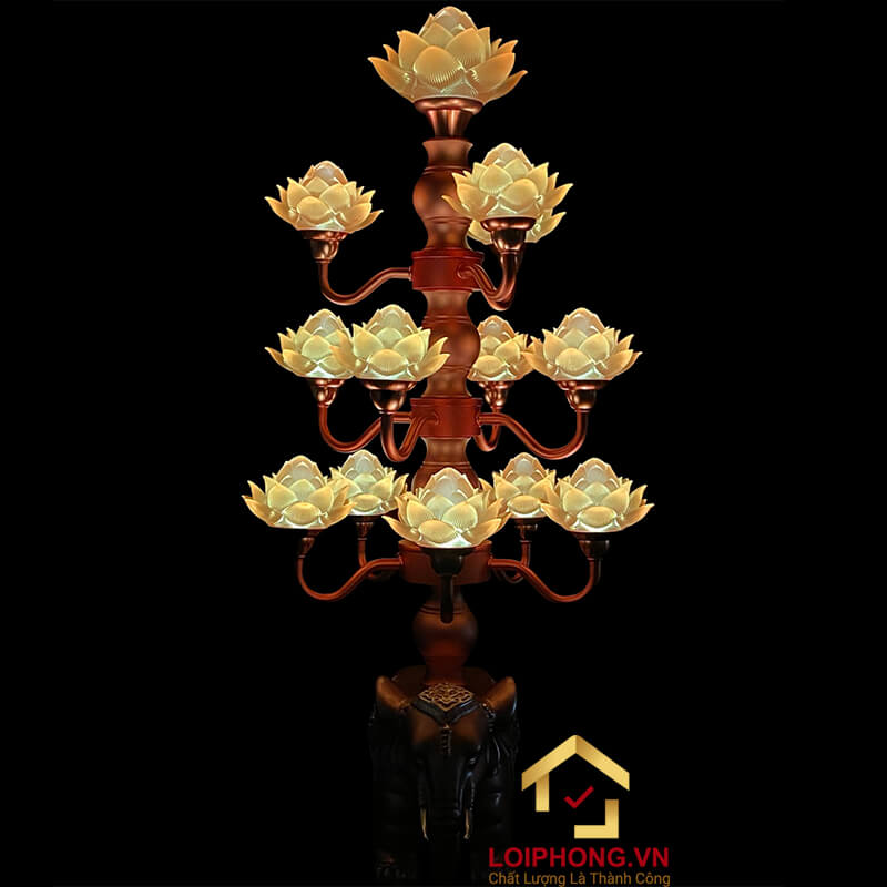 Đèn Thờ Hoa Sen 13 bông đế con voi cao 74cm