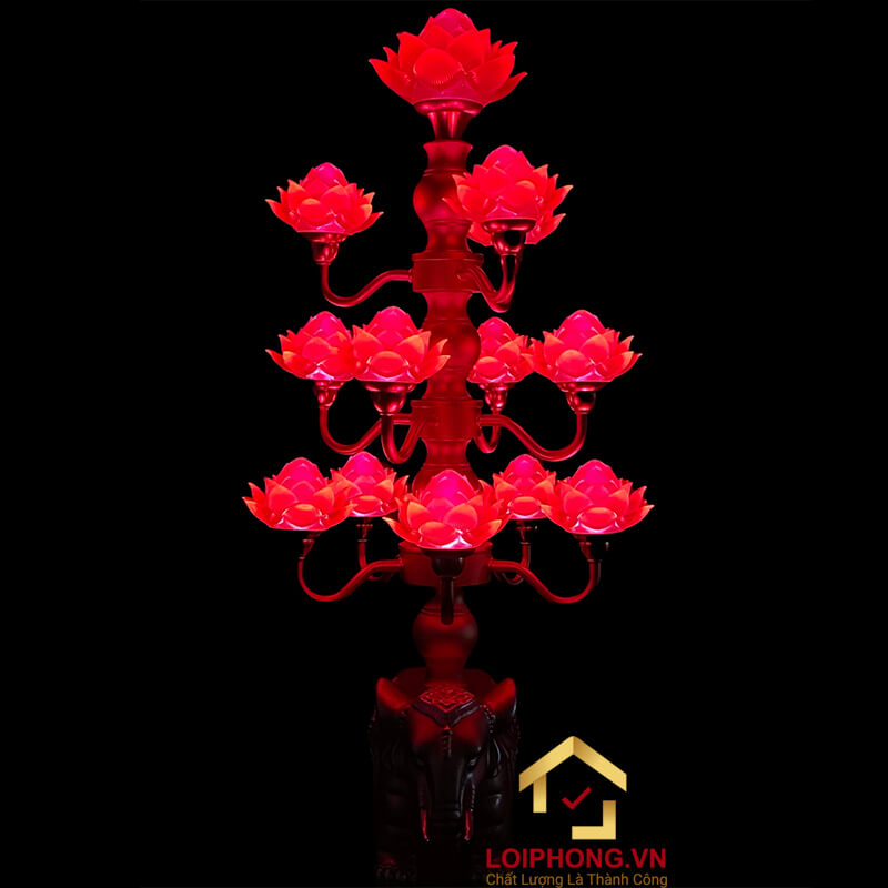 Đèn Thờ Hoa Sen 13 bông đế con voi cao 74cm
