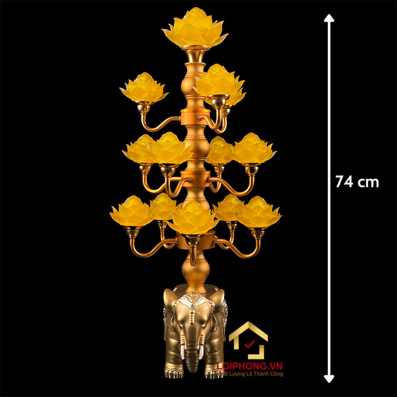 Đèn Thờ Hoa Sen 13 bông đế con voi cao 74cm
