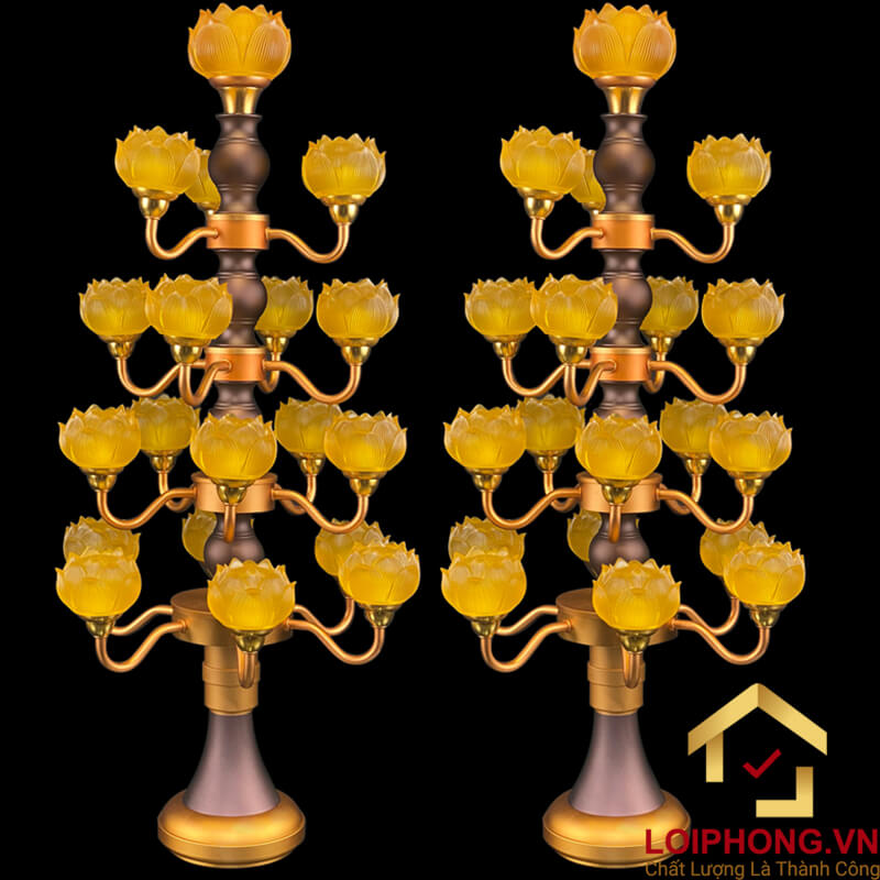 Đèn Thờ Hoa Sen Thủy Lưu Ly thân cổ 19 bông cao 82cm