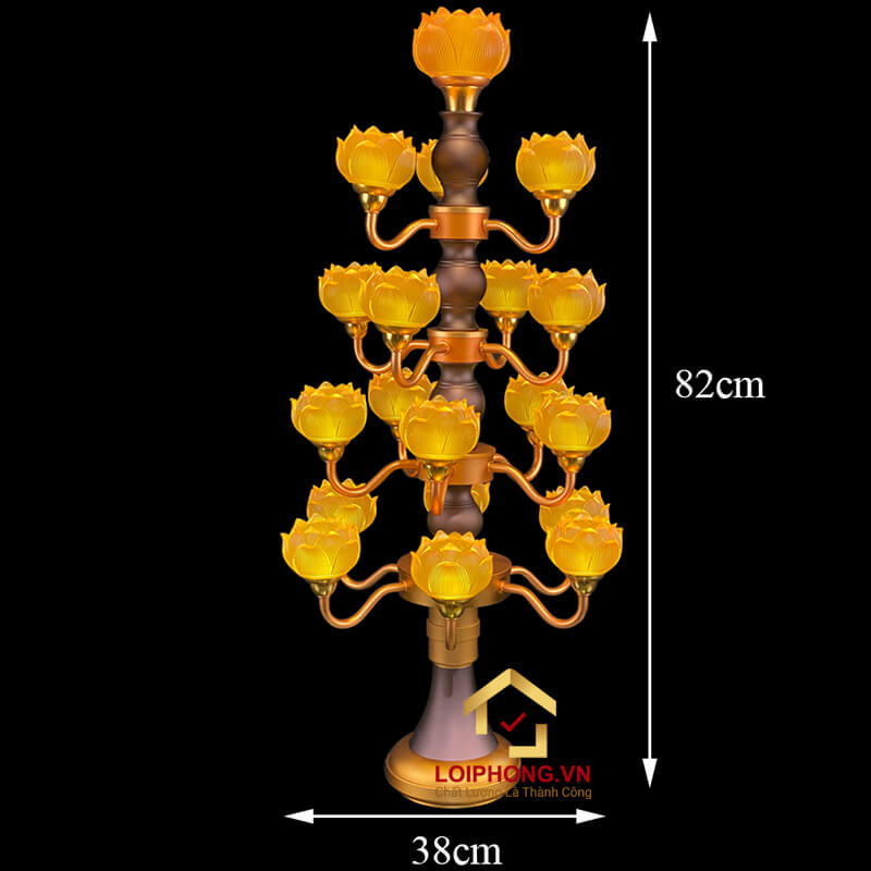 Đèn Thờ Hoa Sen Thủy Lưu Ly thân cổ 19 bông cao 82cm