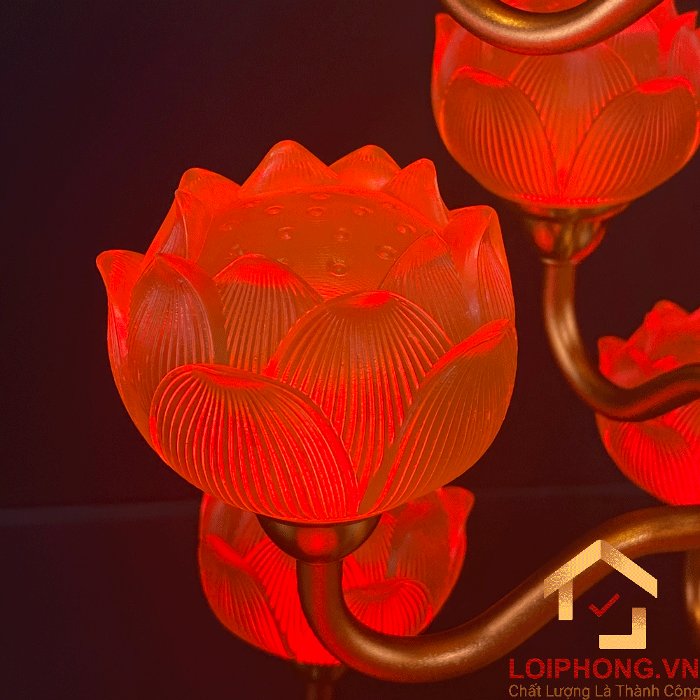 Đèn Thờ Hoa Sen Thủy Lưu Ly thân cổ 19 bông cao 82cm