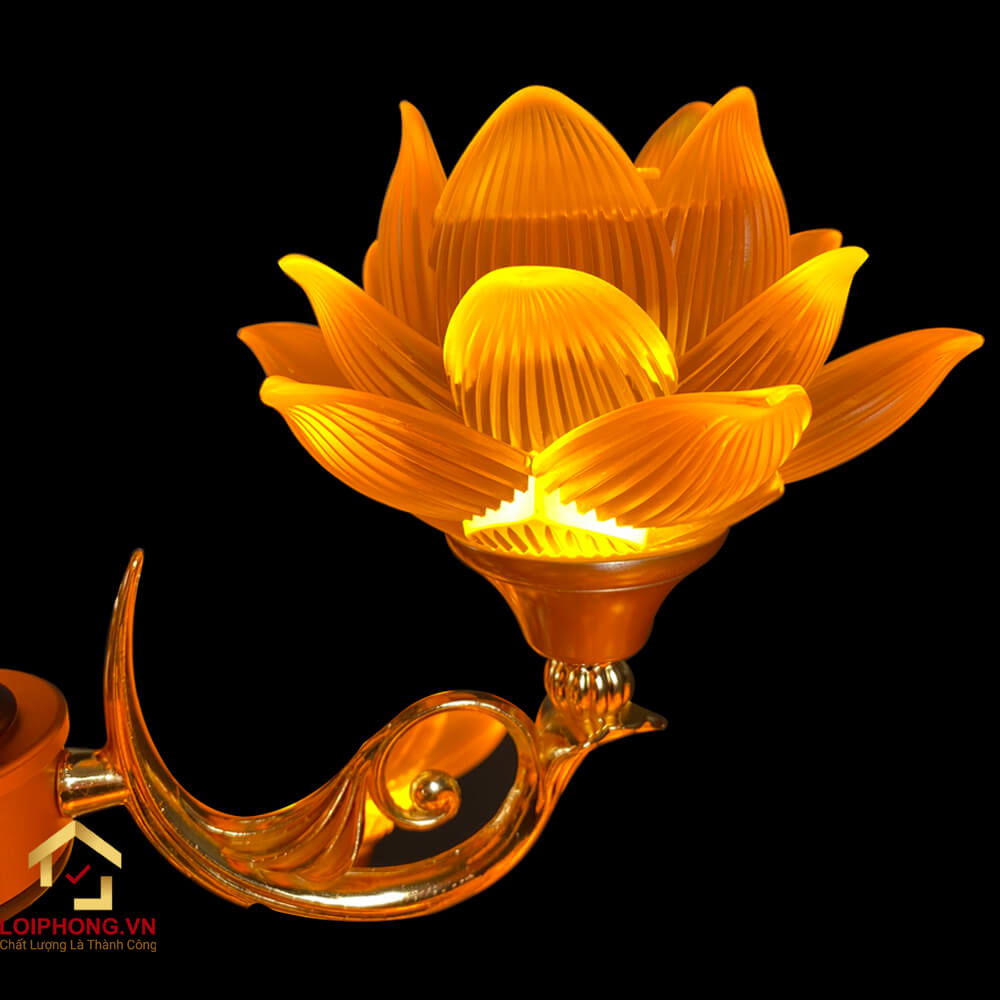 Đèn Thờ Hoa Sen Thủy Lưu Ly thân cổ 19 bông nở vàng cao 160cm