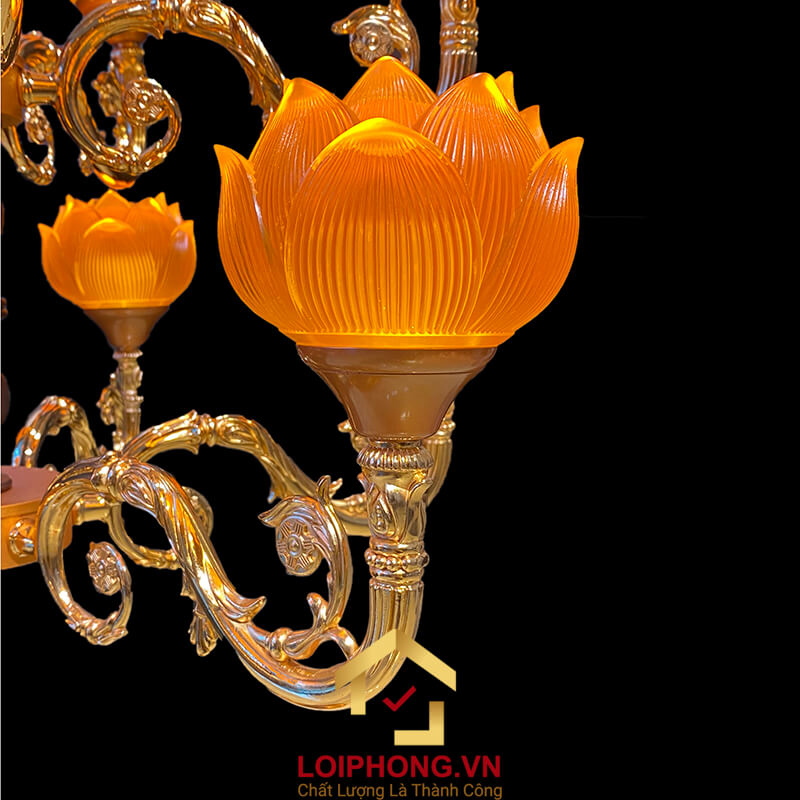 Đèn Thờ Hoa Sen Thủy Lưu Ly thân cổ 19 bông cụp cao 160cm