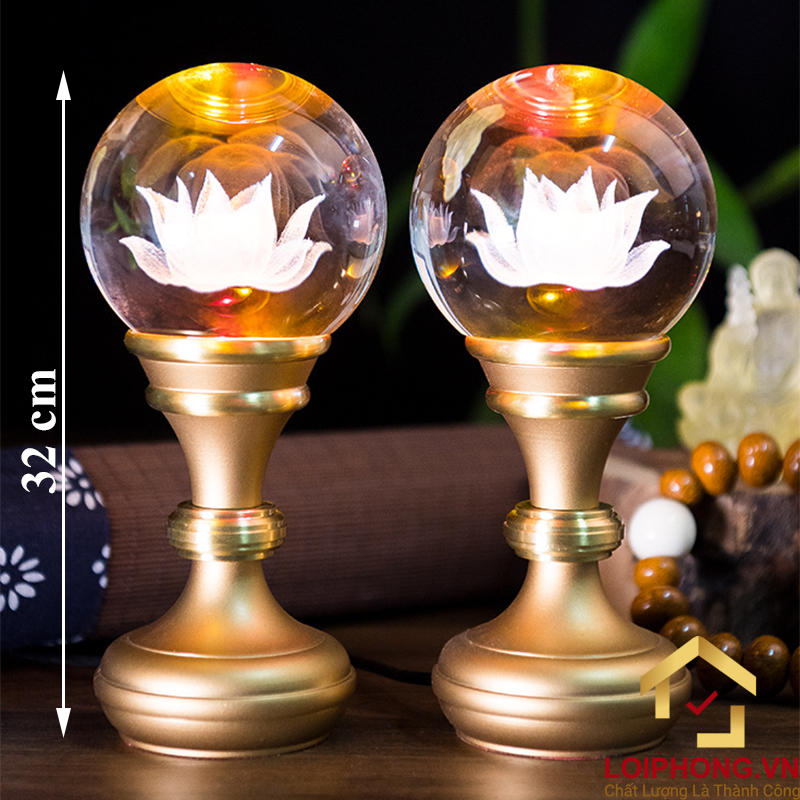 Đèn thờ đẹp bằng pha lê  cao cấp, cao 32 cm ĐTP 05