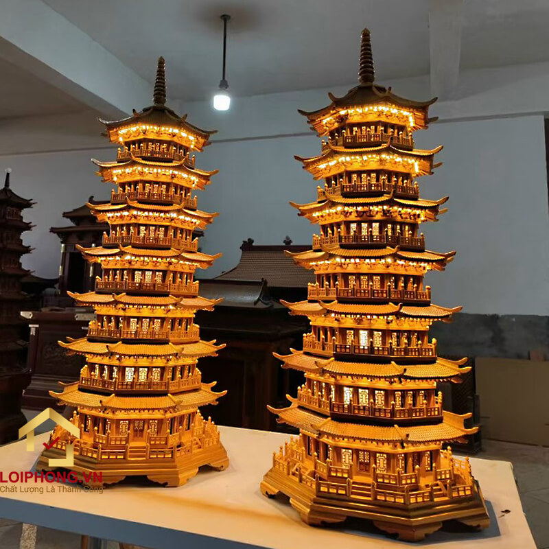 Đèn thờ tháp chùa 7 tầng cao 88 cm cổ kính độc đáo