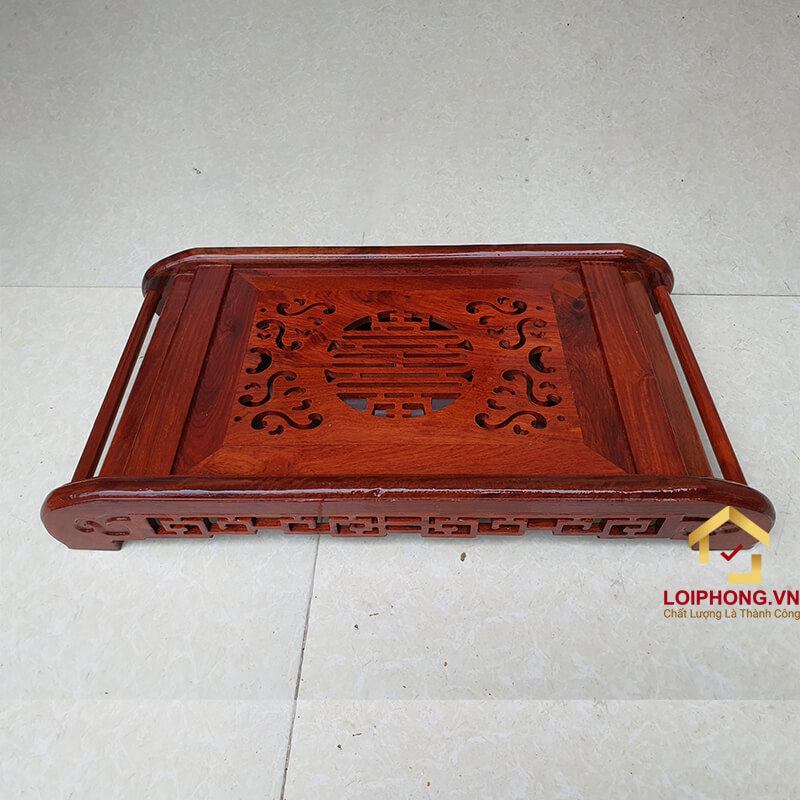 Khay trà gỗ hương chân cuốn thư 47x27x7 cm