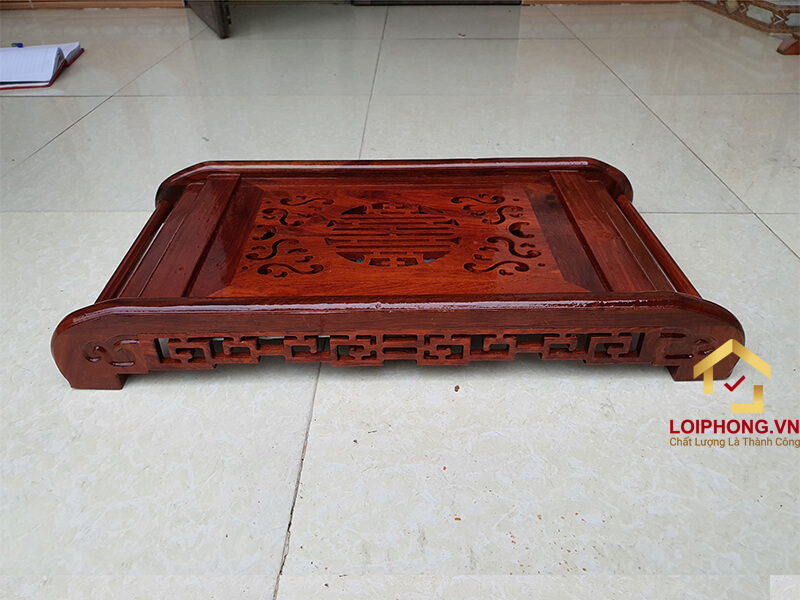 Khay trà gỗ hương chân cuốn thư 47x27x7 cm