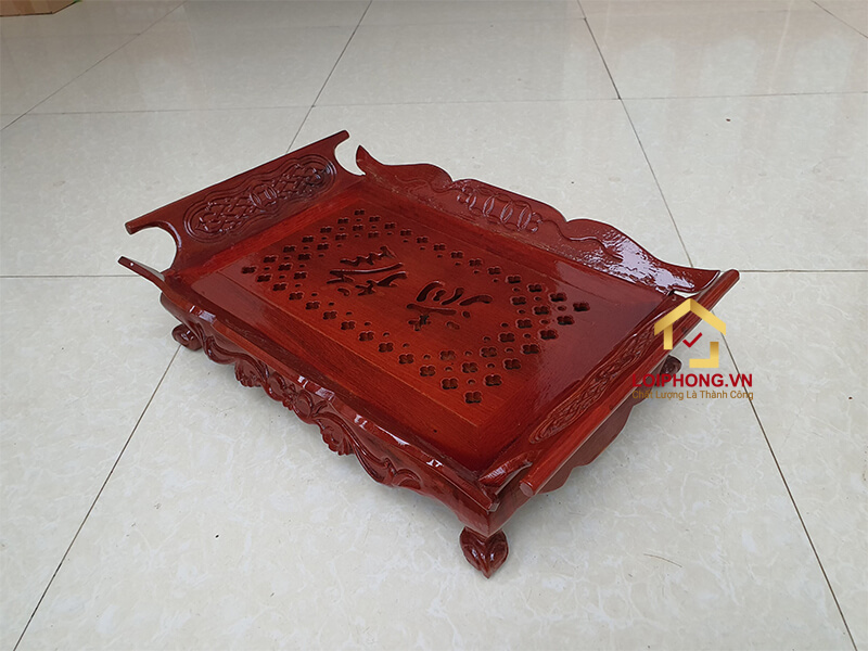 Khay trà gỗ hương chạm tiền 44x30x12 cm