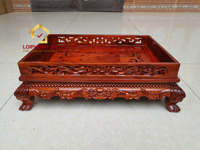 Khay trà gỗ hương chạm rồng chân quỳ 45x35x12 cm