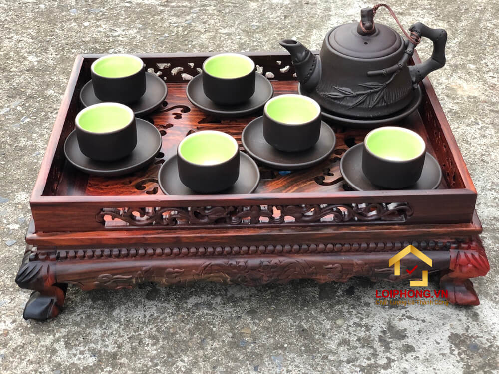 Khay trà gỗ trắc kích thước  dài 37 x rộng 27 x cao 13 cm