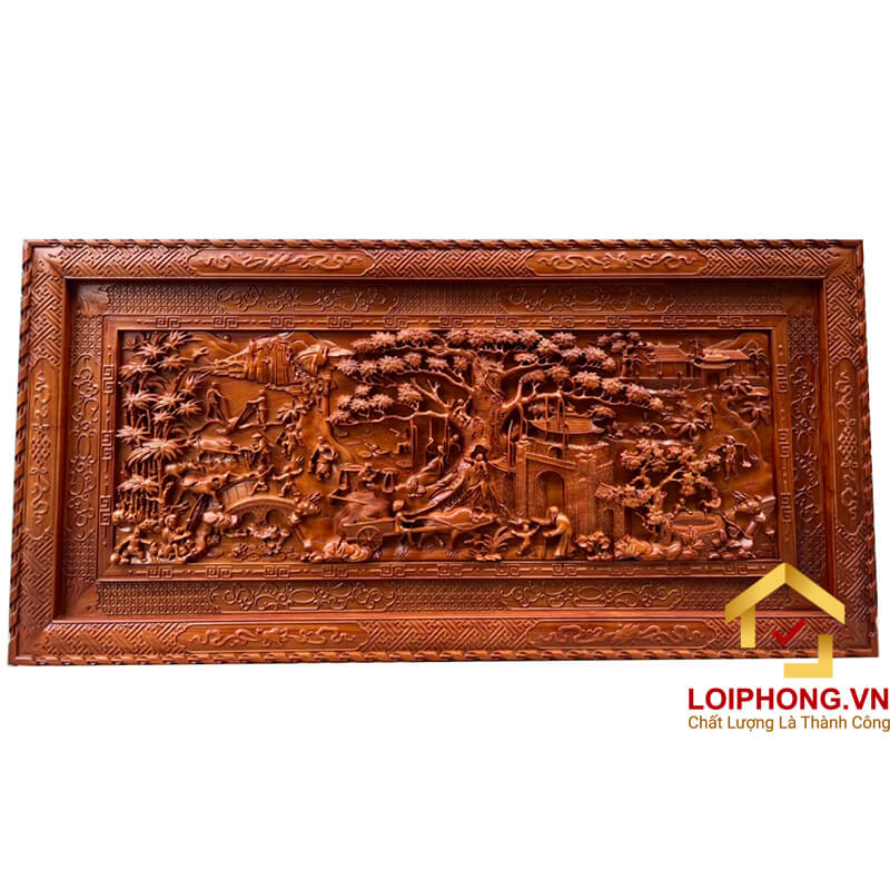 Tranh gỗ Đồng Quê đẹp 107x217x7 cm