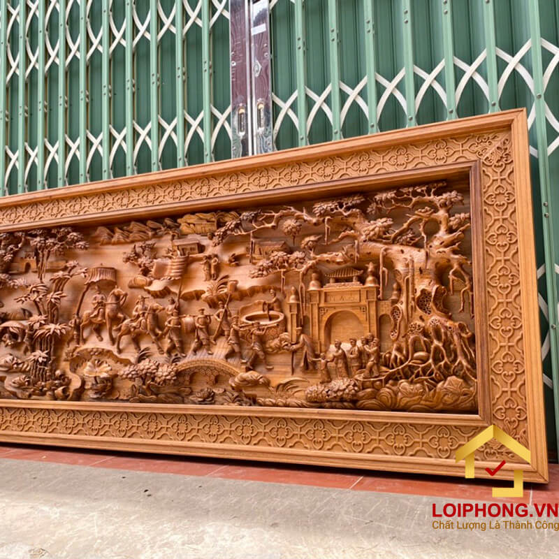 Tranh gỗ Vinh Quy Bái Tổ đẹp 217x107x9 cm