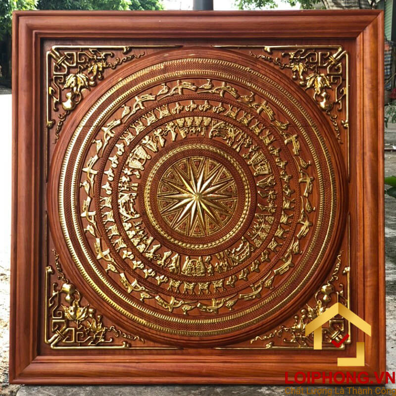 Tranh trống đồng dát vàng kích thước vuông 81x81cm và 87x87 cm