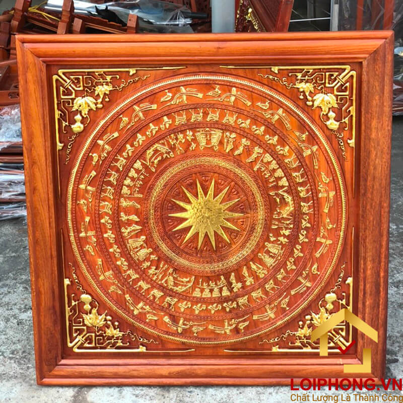 Tranh trống đồng dát vàng kích thước vuông 81x81cm và 87x87 cm