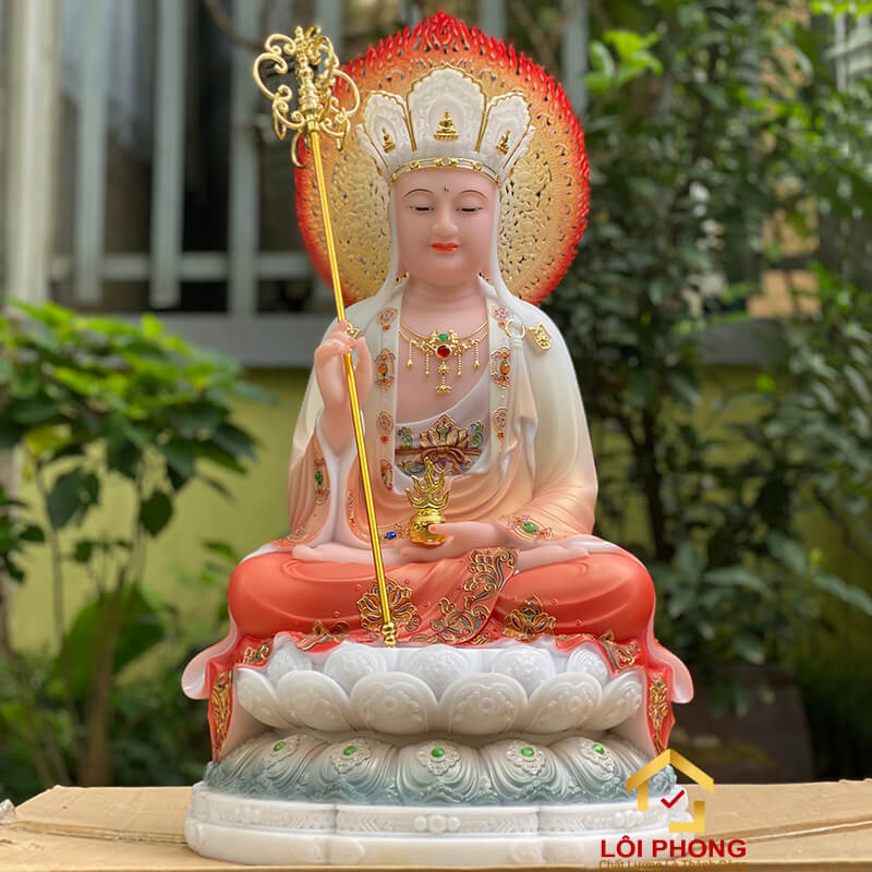 Tượng Địa Tạng Vương Bồ Tát bằng đá đỏ trắng cao 30 - 40 - 48 - 65 cm