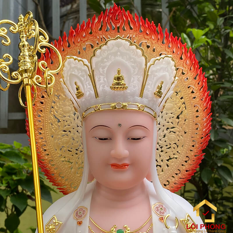 Tượng Địa Tạng Vương Bồ Tát bằng đá đỏ trắng cao 30 - 40 - 48 - 65 cm