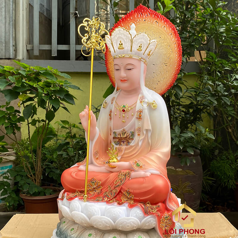 Tượng Địa Tạng Vương Bồ Tát bằng đá đỏ trắng cao 30 - 40 - 48 - 65 cm