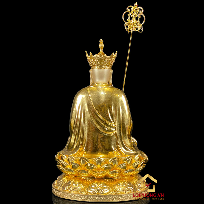 Tượng Địa Tạng Vương Bồ Tát bằng đồng dát vàng ấn bảo cao 40 cm