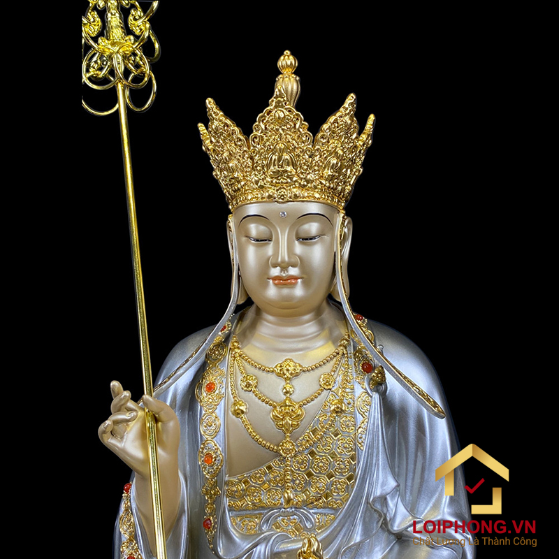 Tượng Địa Tạng Vương Bồ Tát bằng đồng dát bạc ấn bảo cao 30 – 40 – 48 – 60 cm
