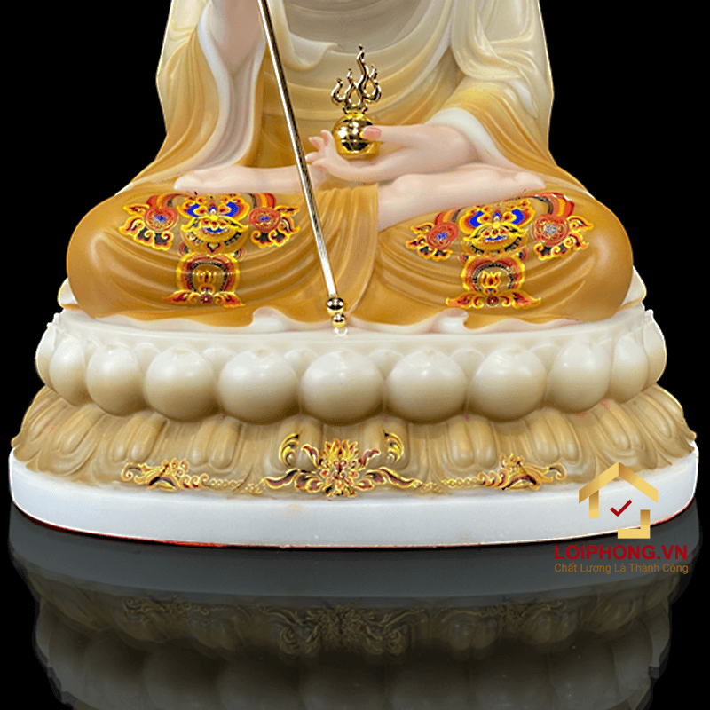 Tượng Địa Tạng Vương Bồ Tát bằng bột đá tọa đài sen đế to vẽ hoa cao 30 , 40 , 48 cm